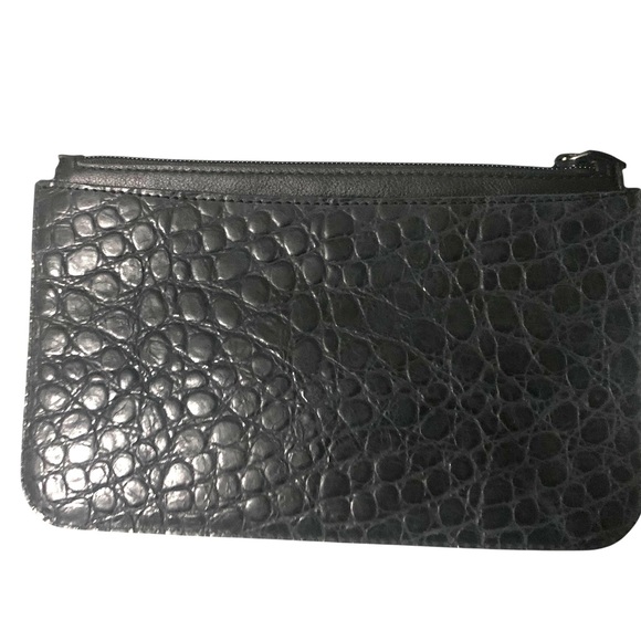 Unbranded Black Genuine Leather Crocodile Print 2 Pocket Clutch - Picture 1 of 3